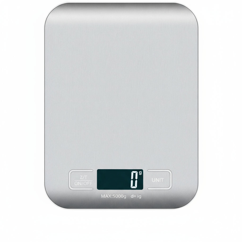 Digital kitchen scale with a white background