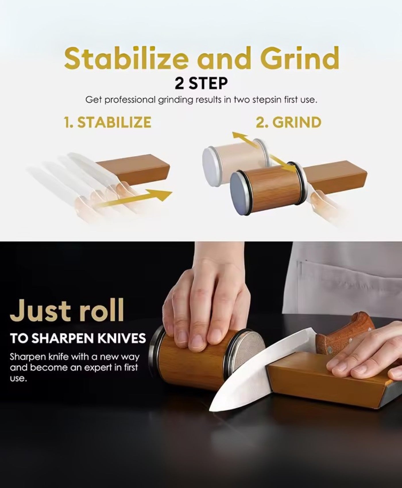 SharpEase Rolling Knife Sharpener with Magnetic Holder & Diamond Stone – 15°/20° Angles