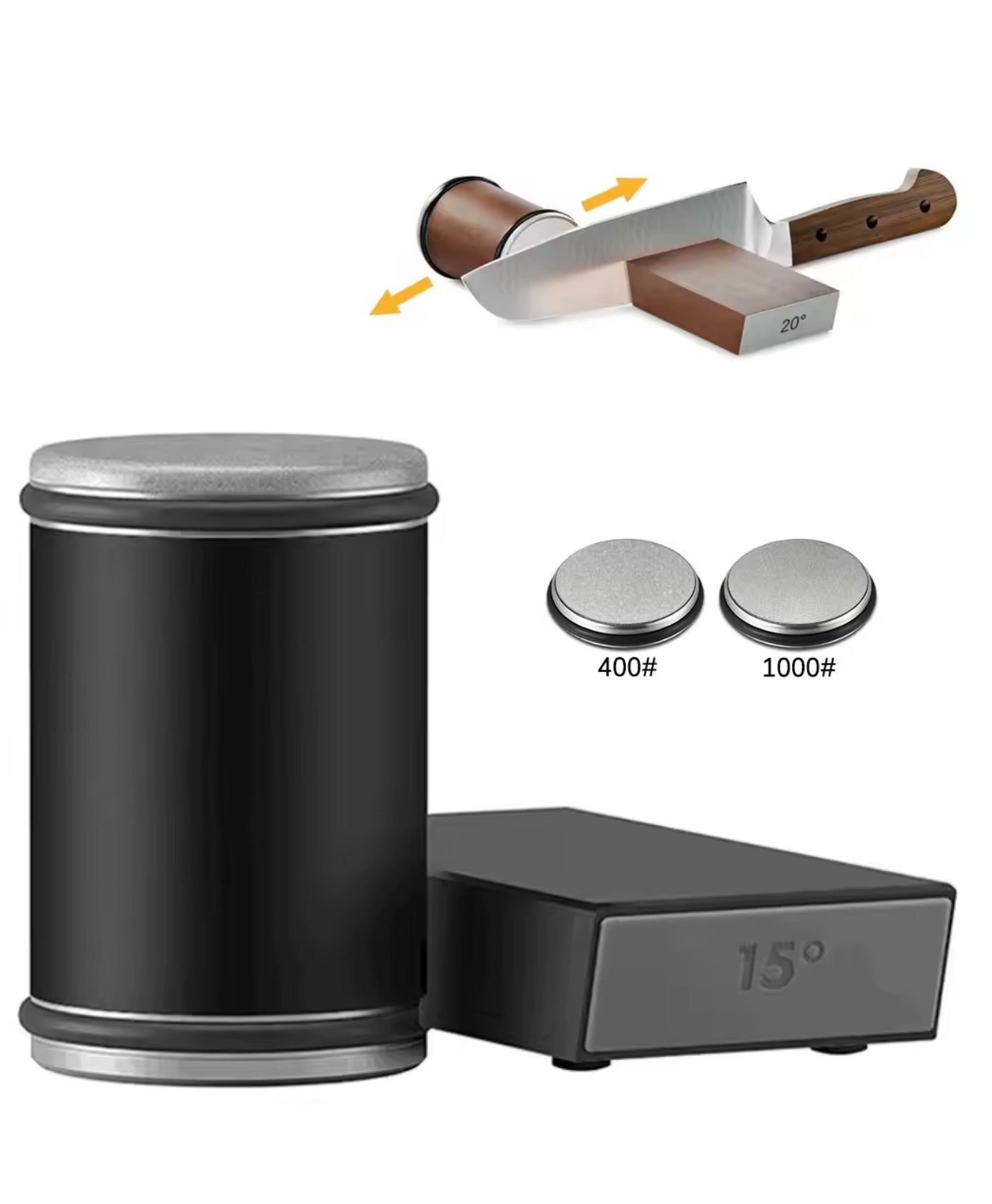 SharpEase Rolling Knife Sharpener with Magnetic Holder & Diamond Stone – 15°/20° Angles