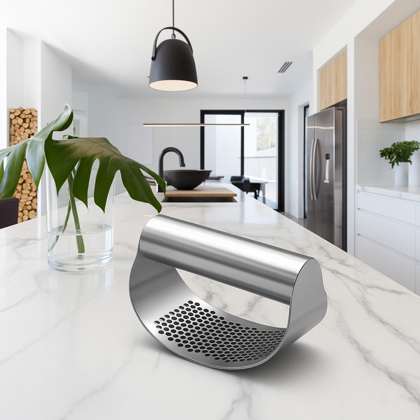 Stainless Steel Garlic Press & Ginger Crusher – Manual Rocker Kitchen Gadget