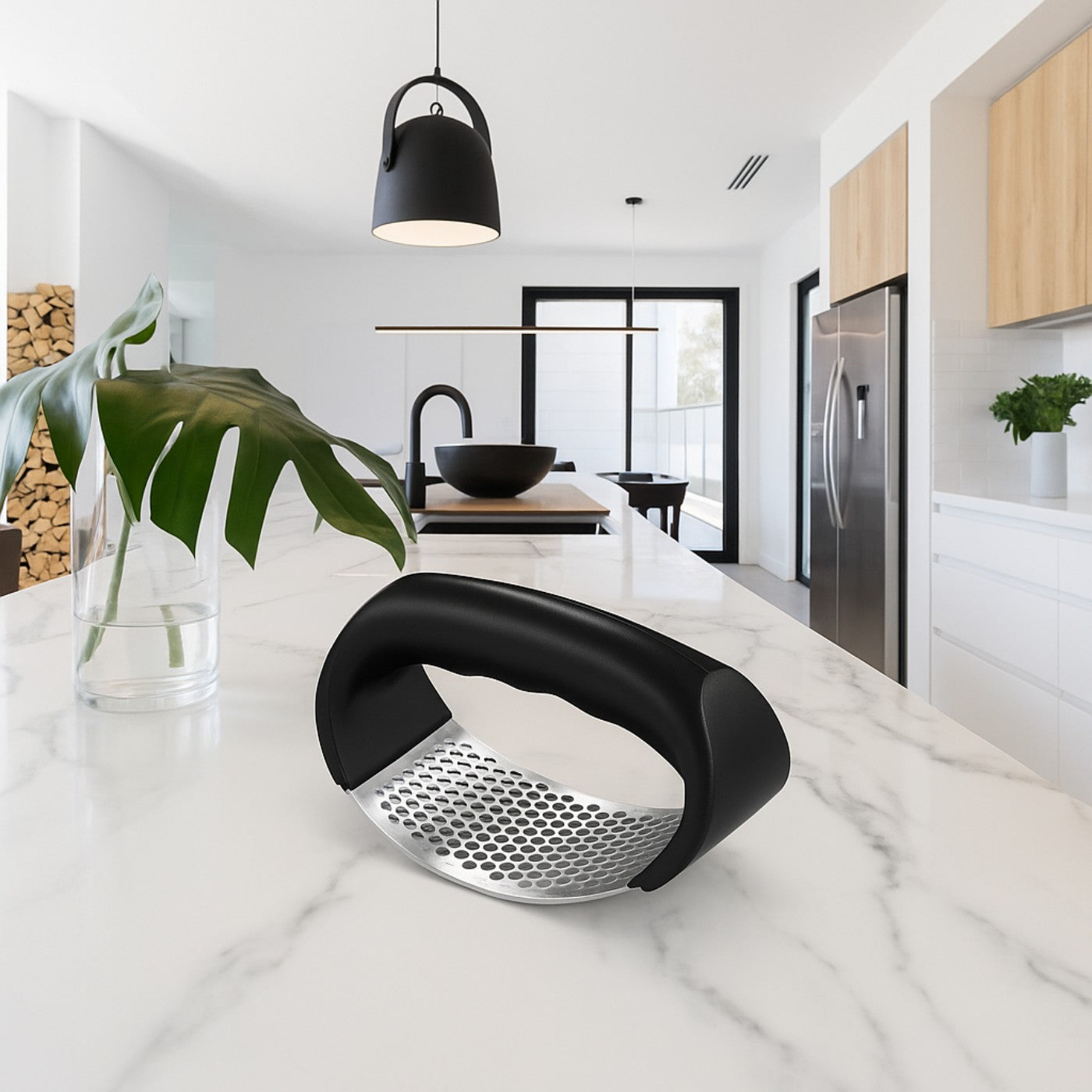 Stainless Steel Garlic Press & Ginger Crusher – Manual Rocker Kitchen Gadget