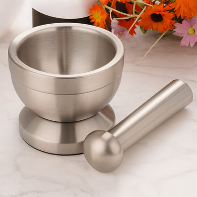 Double Stainless Steel Spice Grinder Mortar and Pestle Bowl –  Garlic Press & Herb Mill