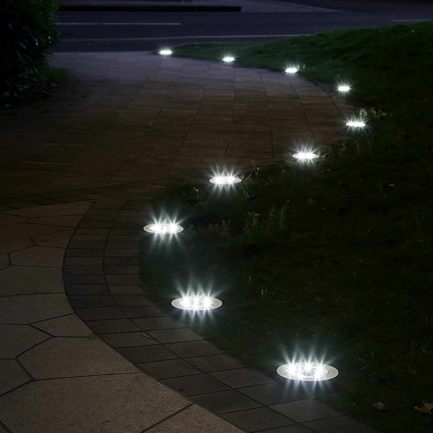 Solar Ground Lights Round – 4 Pack 8/20 LED Outdoor Garden and Pathway Decor